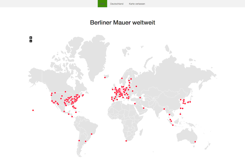 The Wall Net, ein virtuelles Projekt, dokumentiert die verbliebenen Reste der Berliner Mauer, mehr oder weniger vollständige Segmente, an ihren heutigen Standorten in ihrem jeweiligen Kontext. Das, was einst an einem Ort trennte, wird so zu einem weltumspannenden Netzwerk.